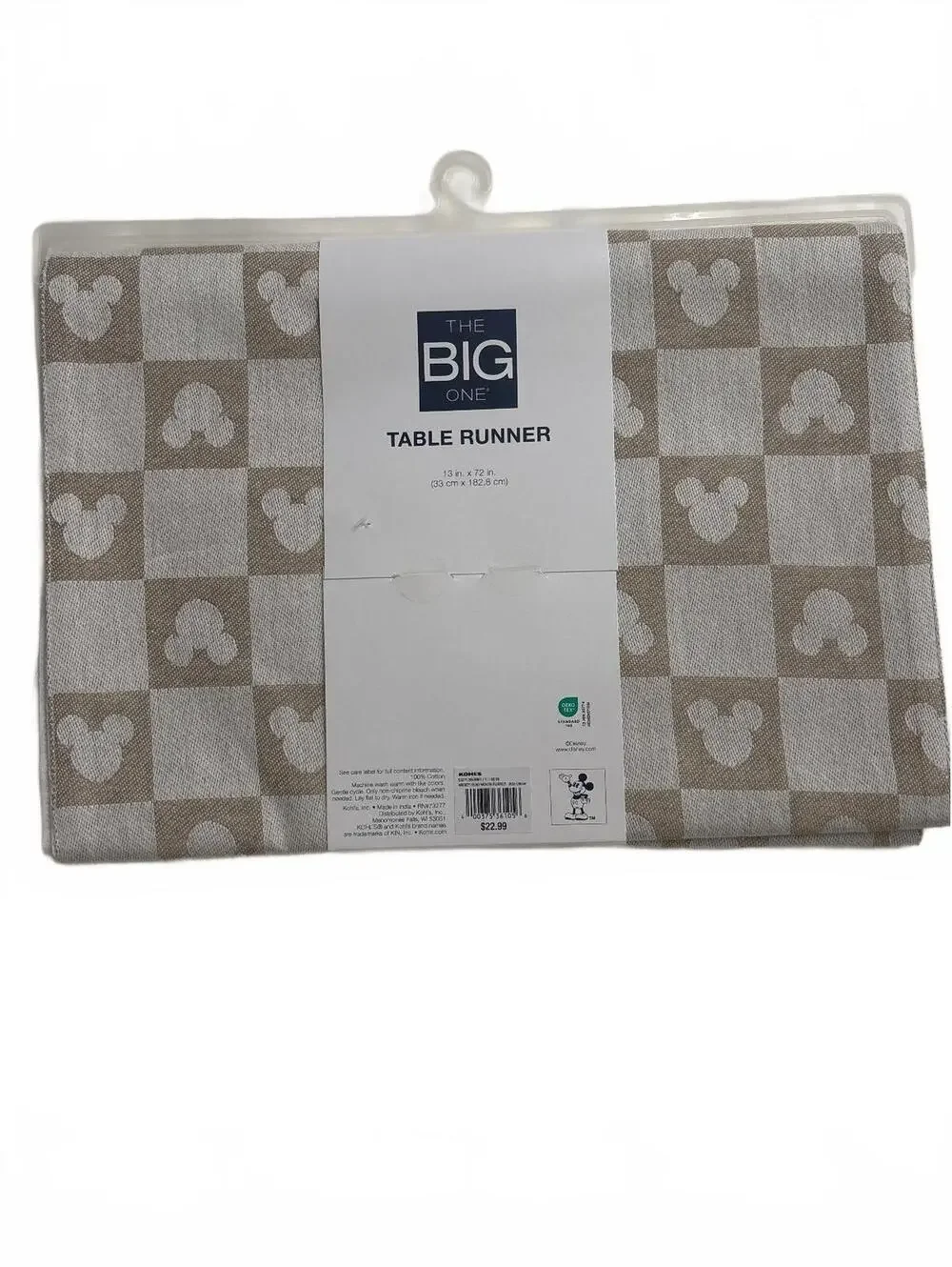 Disney Mickey Mouse Table Runner 13 in x 72 in Beige Checkered Design
